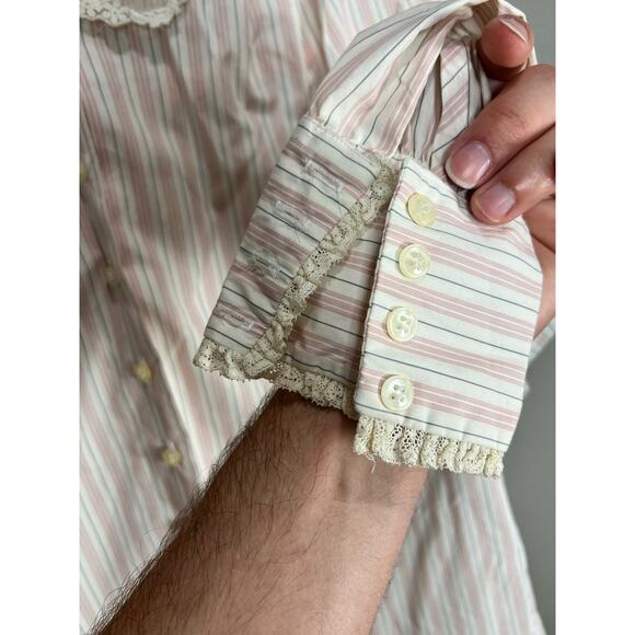 Alcott & Andrews VTG Cotton Button Blouse Pink Cream Sz 8 Coquette Cottage Lace - Picture 8 of 16